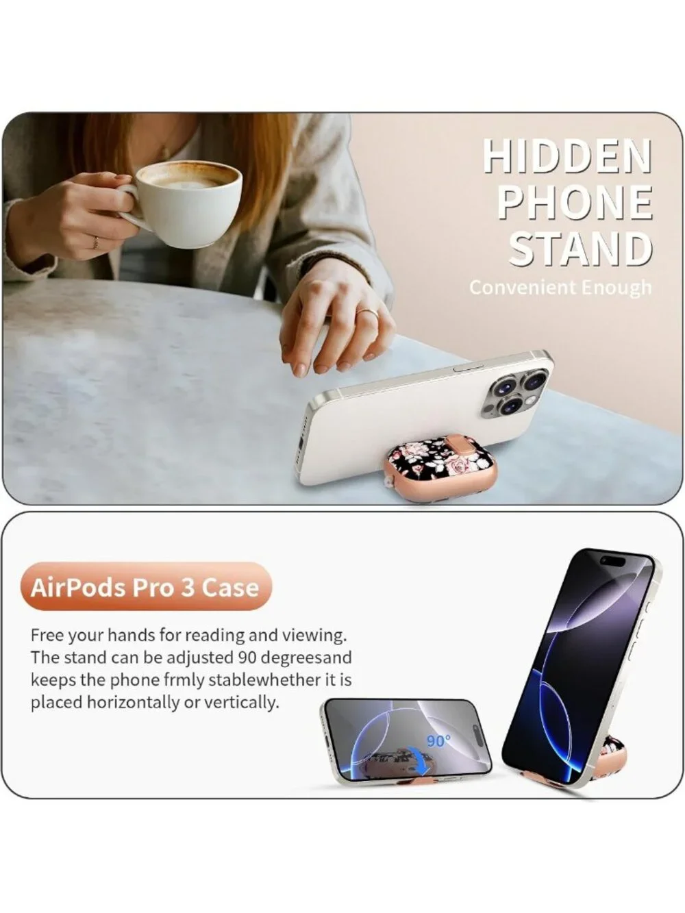 Floral Protective Case for AirPods Pro 3 with Clip, Stand & Cleaning Kit - Girly